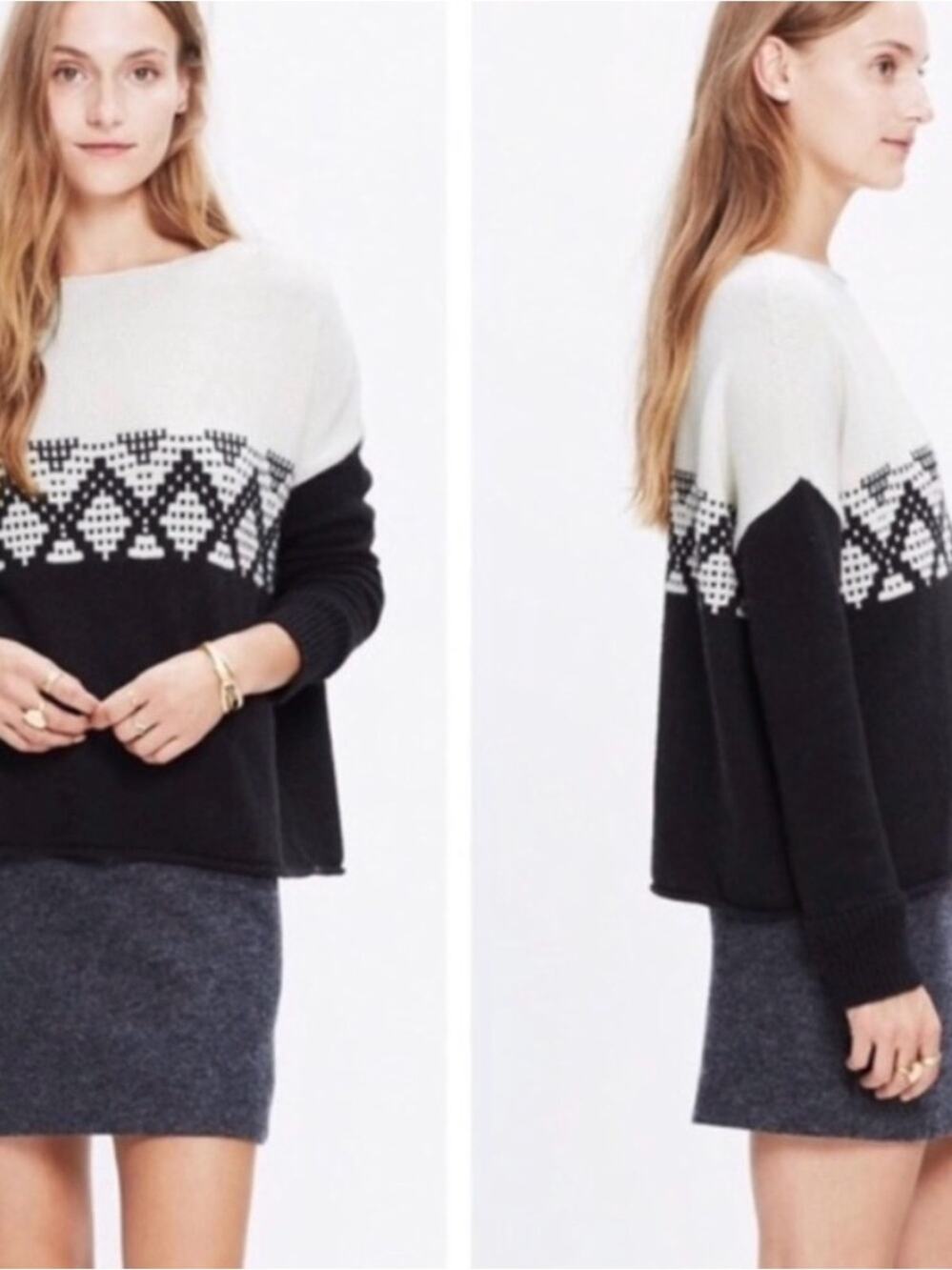 Madewell Black & White Fair Isle Crewneck Sweater